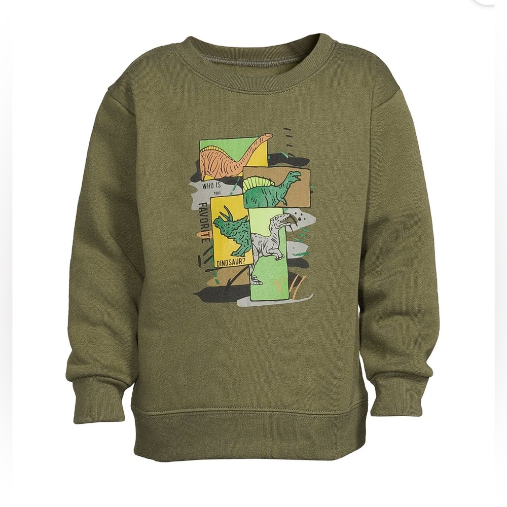 Garanimals Boys Dinosaur Graphic Fleece Sweatshirt – Olive Green – Size 5T